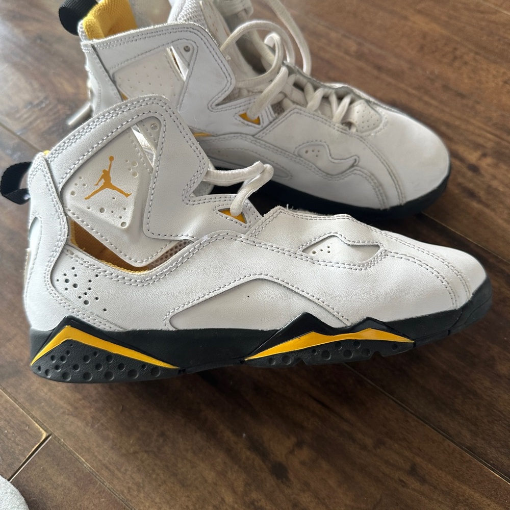 Kids White and Yellow Jordan Sneakers